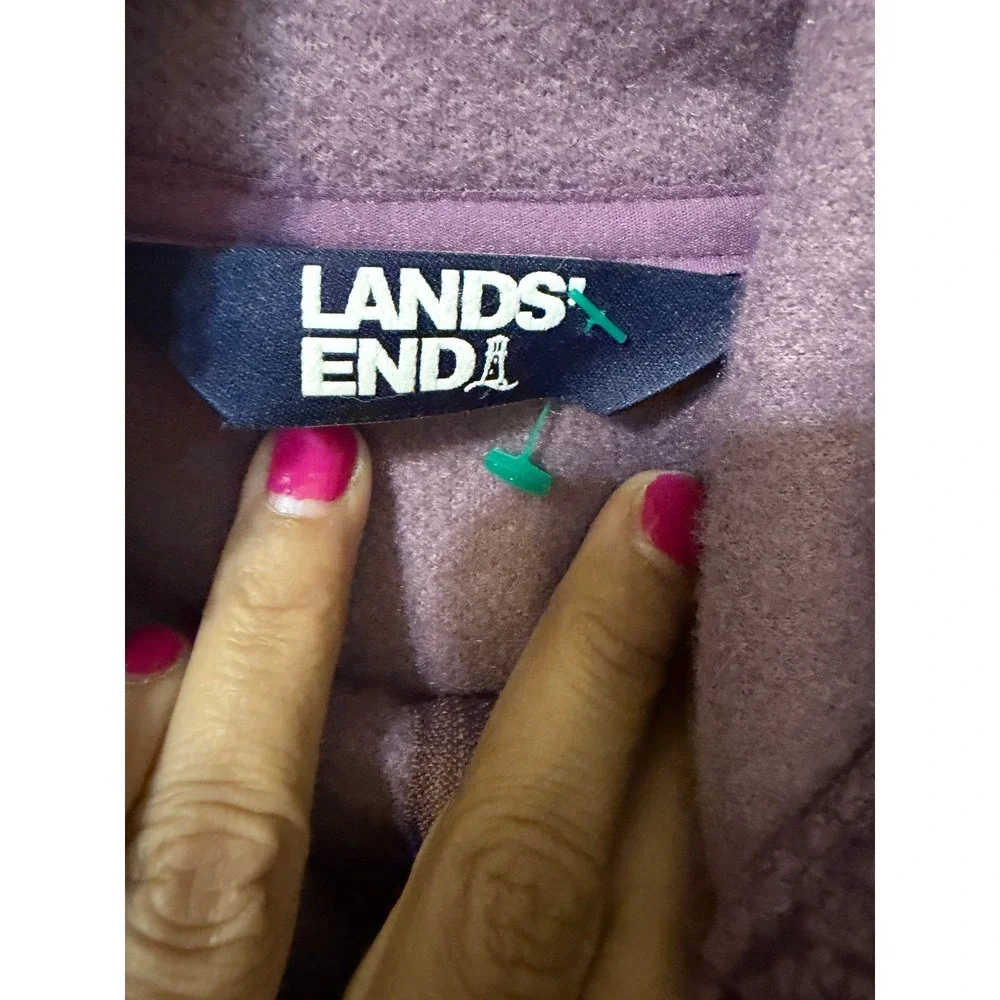 Lands End‎ Womens XL Purple Sherpa Fleece Full Zip Hooded Jacket Tunic Coat